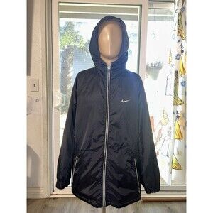 Vintage Nike Windbreaker Long Jacket Men Full Zip Lined Nylon Black Hoodie Sz M